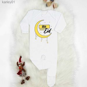 Footies benim ilk bayram baskısı babygrow sleepsuit erkek bebek/kız kıyafetleri bebek uykulu slexuit newbron 1. bayram duş hediye bebek footies romper yq240306