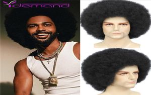 Yüksek puf Afro peruk kısa kinky kıvırcık peruk ile patlama ile siyah doğal ombre sentetik saçlar erkekler için parti dansı 7855661