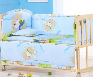 6 pçsset bebê berço pára-choques criança conjunto de cama dos desenhos animados algodão roupa de cama do bebê incluem berço do bebê pára-choques folha travesseiro zt57 2205315712828