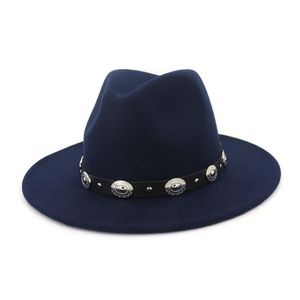 Trend Perçin Kemer Dekor Düz Yün Kıta Caz Fedora Şapkası Erkekler için UNISEX Düz Mühendis Panama Kumarbaz Şapkaları Caps Beyefendi Trilby256u