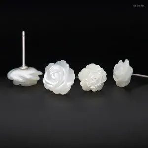 Damızlık küpeler gerçek. 925 Gümüş Beyaz Doğal Kabuk Oyma Gül Çiçeği Kulak 10mm 8mm Gtle236