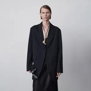 Kadın Ceketleri Row yün siyah blazer kadınlar 2024 Sonbahar ve kış moda ofisi bayan minimalist gevşek bir düğme küçük takım elbise kadın giyim