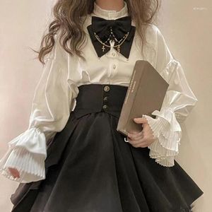 Röcke Japanisches viktorianisches Gothic-Lolita-Damen-Zweiteiler-Set, Vintage-Hemd mit Laternenärmeln, Orgel-Petticoats, Faltenrock mit Gürtel