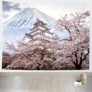Sakura tapeçaria rosa japonês flores de cerejeira tapeçarias primavera pôr do sol paisagem tapeçaria pendurado na parede para decoração do quarto 240304