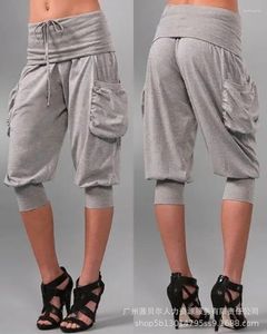 Женские брюки с карманами и шнурком на манжетах, 2024, женские узкие свободные брюки с высокой талией, тонкие летние элегантные брюки длиной до колена