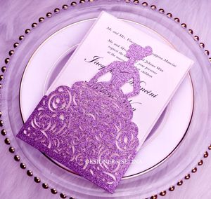 Фиолетовый блеск лазерной резки свадебные приглашения посыпать открытки на день рождения 15 Quinceanera приглашает сладкий 16th Invites5441949