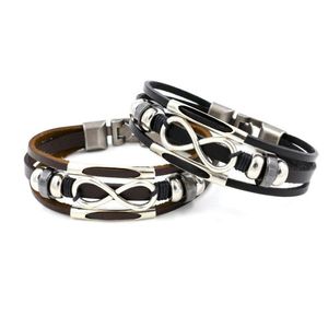 Charm Bilezikler Güncelleme Infinity Deri Bilezik Mtilayer Wrap Bileklik Bilek Band Band Banda Kelepçeleri Erkekler Moda Mücevher Hediye Deliği Del Dhf6s