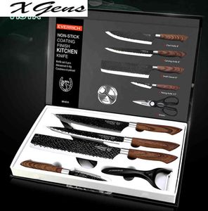 Mutfak bıçakları set şef bıçaklar 6 set paslanmaz çelik dövme mutfak bıçakları makas soyucu şef dilimleyici paring bıçak hediye case37704041