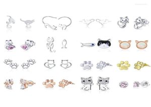 Серьги-гвоздики BISAER Cat, стерлинговое серебро 925 пробы, милые животные, маленькая киска, котенок, Brincos, женские корейские модные украшения5112458