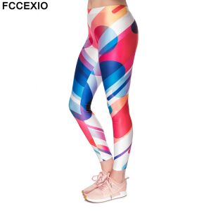 Tozluk Fccexio 2019 Yeni Kadınlar Fitness Taytlar Egzersiz Leggins Seksi Leging İnce Yüksek Bel Retro Stripes Beyaz Moda Pants Pantolon