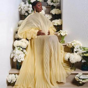 Sıradan Elbiseler Açık Sarı Dökümlü Doğum Elbise Babyshows için Uzun Kollu Afrikalı Kadınlar Resmi Gowns Robe Poshoots
