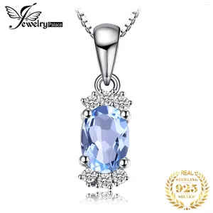 Alt Mücevherler Doğal Oval Gökyüzü Mavisi Topaz 925 STERLING Gümüş Kolye Kolye Kadınlar için Güzel Takı Taş Takıntı Yok