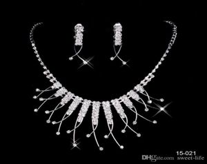 2019 15021 Kutsal Rhinestone Crystal Çiçek Küpe Kolye Seti Gelin Partisi Sebep Toka Balo için Ucuz Mücevher Setleri