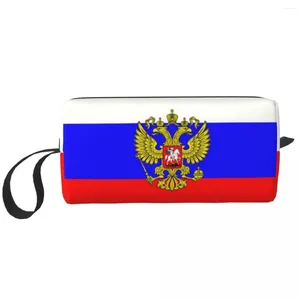 Косметички, дорожная сумка для туалетных принадлежностей с российским флагом, кавайный органайзер для макияжа, женская косметичка для хранения косметики, коробка для хранения косметики