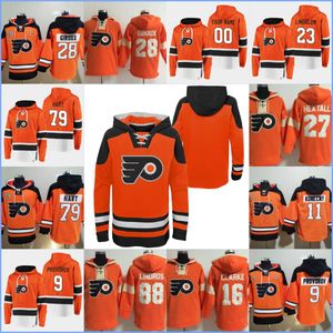 Philadelphia''flyers''hoodie 11 Konecny ​​9 Provorov 79 Hart 23 Lindblom 28 Giroux 88 Lindros 16 Clarke 27 Hextall Custom Hockey Jerseys