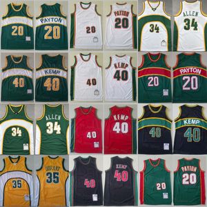 Mans Gerileme Basketbol Gary Payton Jersey 20 Kevin Durant 35 Shawn Kemp 40 Ray Allen 34 Takım Vintage Spor Hayranları İçin İyi Kalite Gömlekler Erkekler Üniforma Kırmızı Beyaz Yeşil