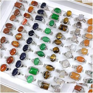 Solitaire Ring Mix Boyut Doğal Taş Solitaire Halkalar 10 Renk Farklı şekiller Tiger Göz Yüzük Kızlar Moda Mücevher Hediye Dhwoz