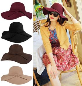 женские зимние шапки для женщин, кепка с широкими полями, шерстяной фетр, шляпа-котелок Fedora, шляпы для женщин1481044