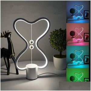 Luzes noturnas NCE LED Lâmpada de mesa Smart Lampara Magnética Mid-Air Switch Usb Criativo Quarto Cabeceira Night Light Duplo Coração Colorf Gif Dhb0x