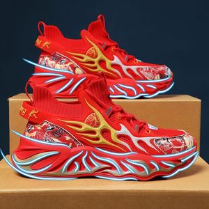 Дизайнерские большие китайские туфли с красными лезвиями. Мужские и женские летающие тканые кроссовки. Повседневная обувь. Черно-белые кроссовки. Китайская шикарная обувь, размер 36-46.