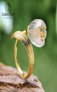 Lotus Fun Real 925 Sterlling Gümüş 18K Altın Yüzük Doğal Kristal El Yapımı Mücevherler Vadi Çiçek Halkaları Kadınlar İçin 23394149