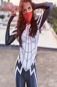 Kadınlar için Cadılar Bayramı Kostümleri Süper Kahraman Film Cindy Moon Costumes Cosplay Örümcek İpek Cosplay Bodysuit 2203221859913