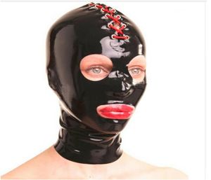 Siyah lateks başlıklar cosplay catsuits bodysuits parti maskesi elastik tasarım seksi esaret dişli