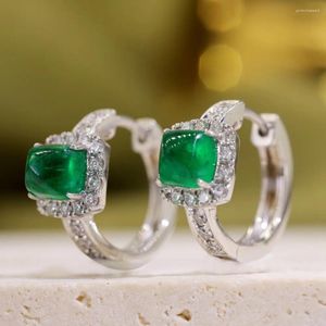 Çember Küpeler Unice Sevimli Gerçek 18K Katı Beyaz Altın AU750 Yahudi Doğal Elmaslar Sugarloaf Cut Fine Emerald Kadın Hediyesi