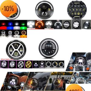 Motosiklet Aydınlatma Yeni 1pc 7inch LED Far RGB HI/LO H4 Hafif Halo Halka Açısı Samuray Offroad Drl Far O3W0 DRO DHKM2 için