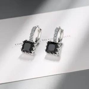 Stud Küpe Klasik 925 Gümüş İğne Pembe Prenses Square Cut Mozaik Kübik Zirkon Kadın Mücevher Moda Bildirimi Bijoux