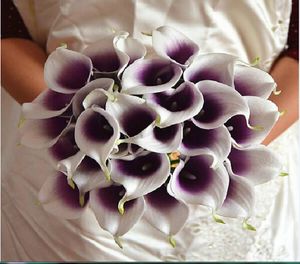 Romantik Yapay Çiçekler Mor Beyaz Mini Calla Zambak Buketleri Gelin Düğün Buketleri Chirstmas Dekorasyon Sahte Çiçek 5619476