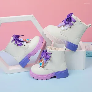 Bot Toddler Kız Bej Mor Güzel PU Deri Çocuk Boot Boot Sonbahar Fermuar 22-33 Moda Esnek Kids Ayakkabı