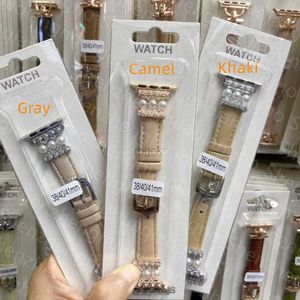 Группы смотрят подлинные коровьи кожаные часы Slim Bands для Watchband SmartWatch Series 3 4 5 6 7 S6 S7 SE Designer Smart Watch Straps Ladies US UK Rose Gold 240308