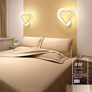 Luzes da noite Brelong Quarto Sala de Casamento Luz Noturna Simples Moderno Quente Romântico Amor Personalidade Criativa LED Lâmpada de Cabeceira Parede Drop Dhxnr