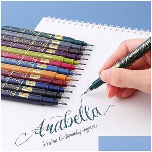 İşaretçiler Toptan İşaretler 12 Renkler Yazma Fırça Kalemi Kaligrafi Marker Pens Seti Ding Boyama Suluboya Sanatı 230807 DHD9H DOĞRU TESLİMİ