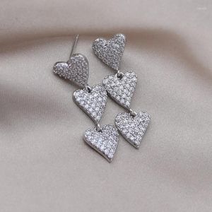 Brincos pendurados coreia design moda jóias prata cor cobre conjunto zircão amor pingente elegante feminino acessórios de festa de casamento