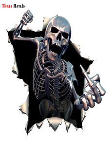 Threeratels ALWW20213 15x15 см металлический злой скелет череп с бородой Премиум забавные авто наклейки car3103398