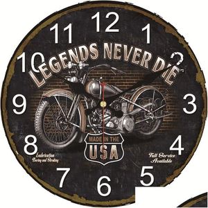 Duvar Saatleri 16 inç Rustik Çiftlik Evi Vintage Saat Motosiklet Efsaneleri Asla Ölüm Büyük Yarış Rotası Sessiz Pil Çalışan Damla Dhifd