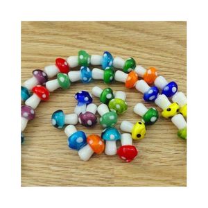 Cam Fantezi Aksesuarları Cam Boncuklar Gevşek Kolyeler Renk Mücevher Yapımı için Sevimli Mantar Damla Teslimat Takı Gevşek Boncuklar Dhkmp