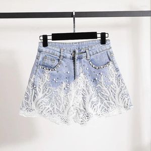 Женские шорты, летние бусы со стразами, кружевные цветочные женские джинсовые женские брюки с высокой талией в европейском стиле, модные эластичные джинсы