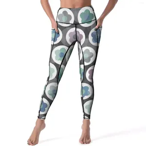 Kadın Tozlukları Nordic Desen Yoga Pantolon Pocks Daisy Seafoam Seksi Bel Yüksek Bel Vintage Sports Taytlar Hızlı Dry