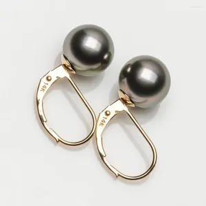 Dangle Küpe 8.9-9mm Yeşil Mor Orijinal Tahiti Pearl Leverback 14K Sarı Altın