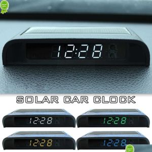 Другие автозапчасти Новые цифровые часы Автомобильные внутренние часы на солнечной энергии 24-часовое украшение с питанием от USB Electroni C8E8 Прямая доставка Dh2Wc