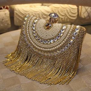 Rhinestones püskül kavraması elmaslar boncuklu metal akşam çantaları zincir omuz messenger çantası düğün çantası için akşam çantaları 240306