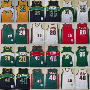 Erkekler Retro Kevin Durant 35 Gerileme Basketbol Forması Gary Payton 20 Shawn Kemp 40 Renkli Yeşil Sarı Beyaz Kırmızı Siyah Spor Hayranları Nefes Alabilir Büyük Takım Logosu