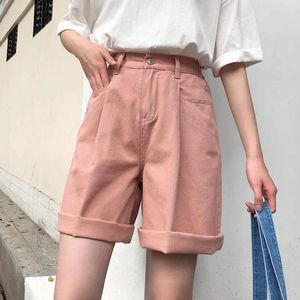 Женские шорты Xqpbb, розовые, свободные, летние, 2024, женские шорты с широкими штанинами и высокой талией, однотонные в корейском стиле, с карманами