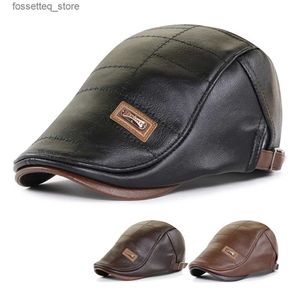 Geniş Memlu Şapkalar Kova Şapkaları Newsboy C Erkekler Top Faux Deri Gorras Planas Duckbill Beret Şapka Kış Sonbahar Sıcak Düz CS Vintage Man Boinas Gatsby Hats L240305