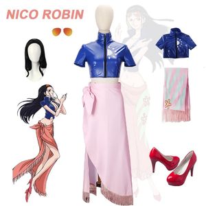 Nico robin cosplay kostüm anime giysileri okul kız cos cadılar bayramı seksi elbise kadınlar için tam set ayakkabı gözlükleri 240223