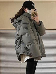 Kadın Trençkotları Kadın Katı Gevşek Kirci Ceket Kış Koreli Şık Büyük Boyutlu Kalınlaştırılmış Kapşonlu Sıcak Parkas Kadın Gri Ceket Yastıklı