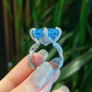 Choucong Marka Vintage Square Lab Aquamarine Promise Yüzük 925 STERLING Silver Party Engagement Wedding Band Rings Kadınlar Gelin283a